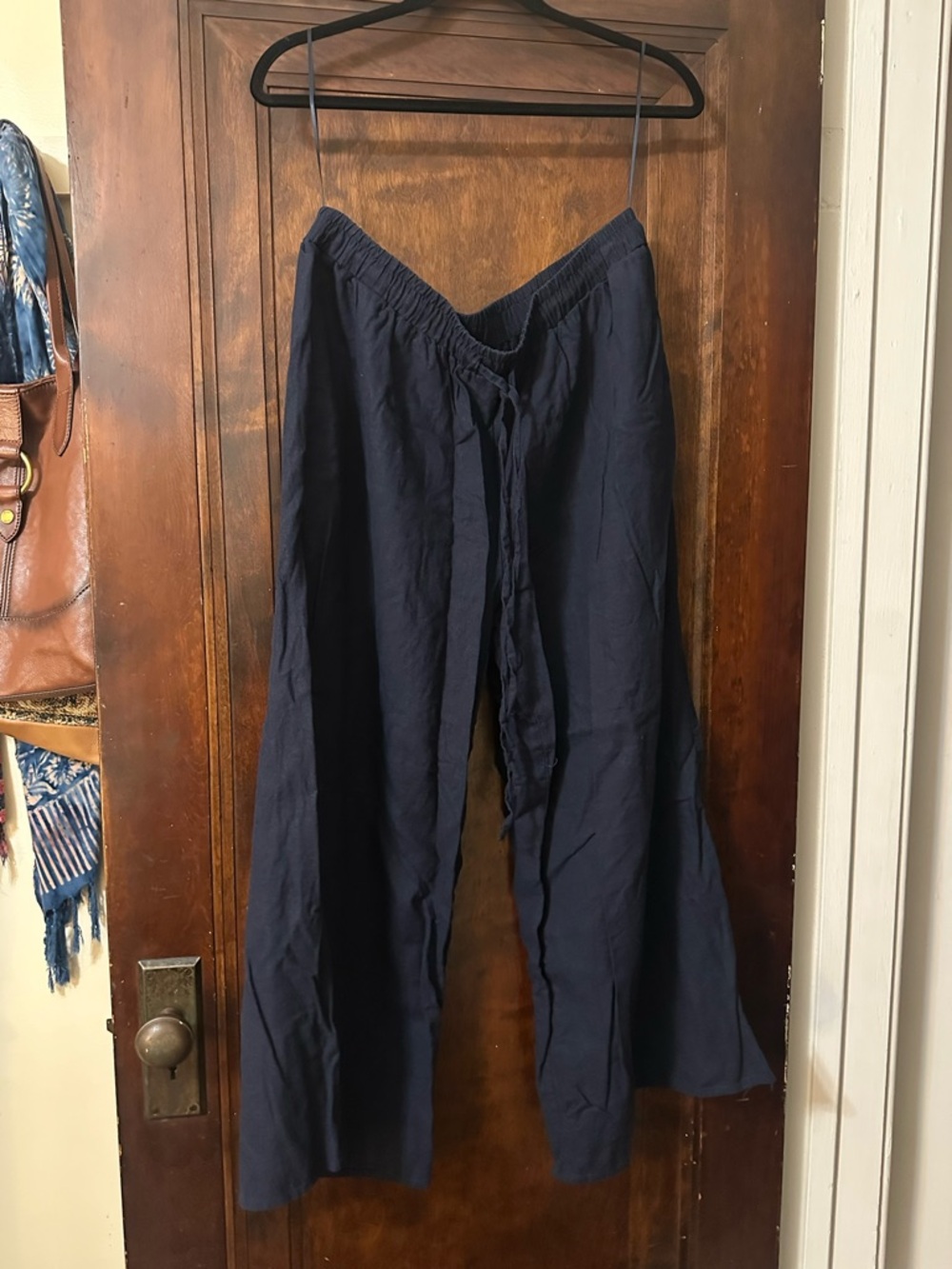 CeCe Navy Wide-Leg Linen Pants